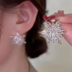 Gold-Tone Clear Crystal Floral Stud Earrings